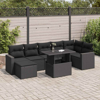 Set Divani da Giardino con Cuscini 8 pz Nero in Polyrattan | homemem39
