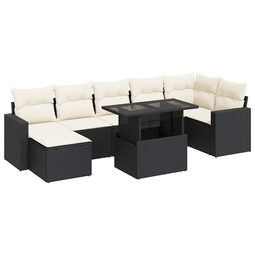 Set Divani da Giardino con Cuscini 8 pz Nero in Polyrattan | homemem39