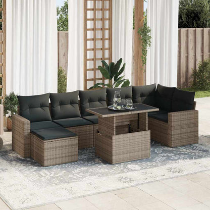Set Divano da Giardino 8 pz con Cuscini Grigio in Polyrattan
