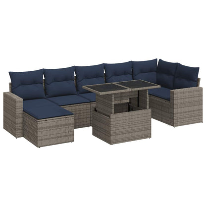 Set Divani da Giardino 8pz con Cuscini Grigio Polyrattan Acacia | homemem39
