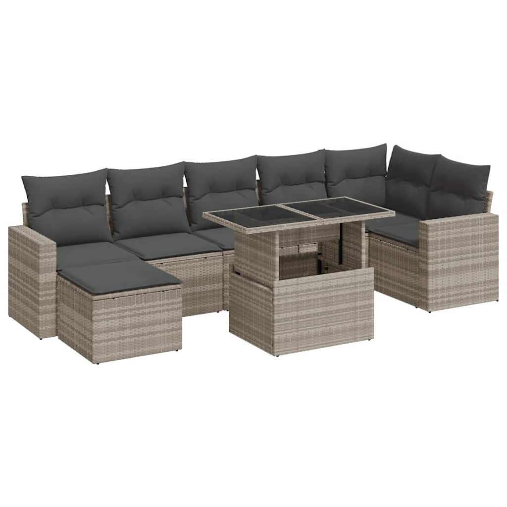 Set Divano da Giardino 8pz con Cuscini Grigio Chiaro Polyrattan - homemem39