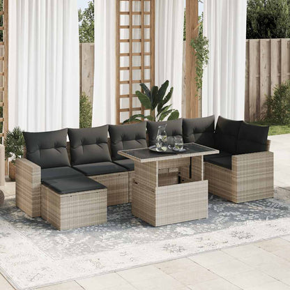 Set Divano da Giardino 8pz con Cuscini Grigio Chiaro Polyrattan | homemem39