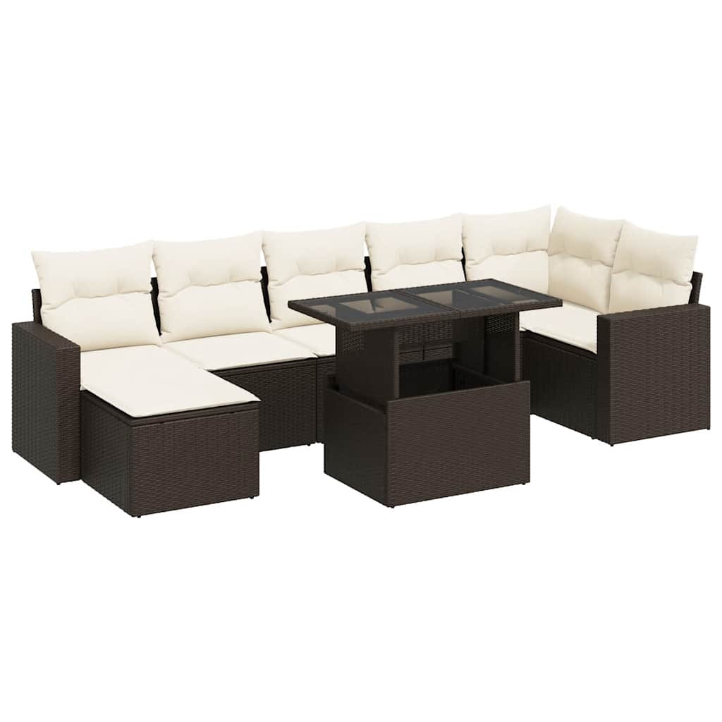 Set Divani da Giardino 8 pz con Cuscini Marrone in Polyrattan | homemem39