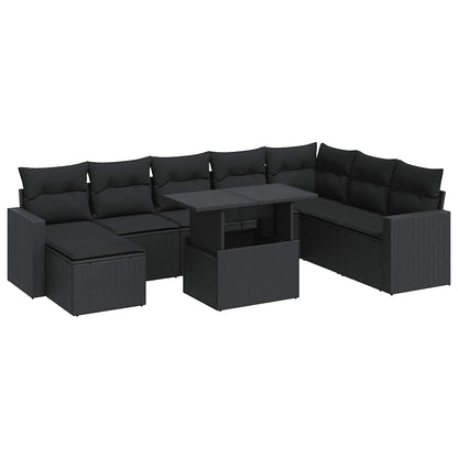 Set Divani da Giardino 9 pz con Cuscini Nero in Polyrattan | homemem39