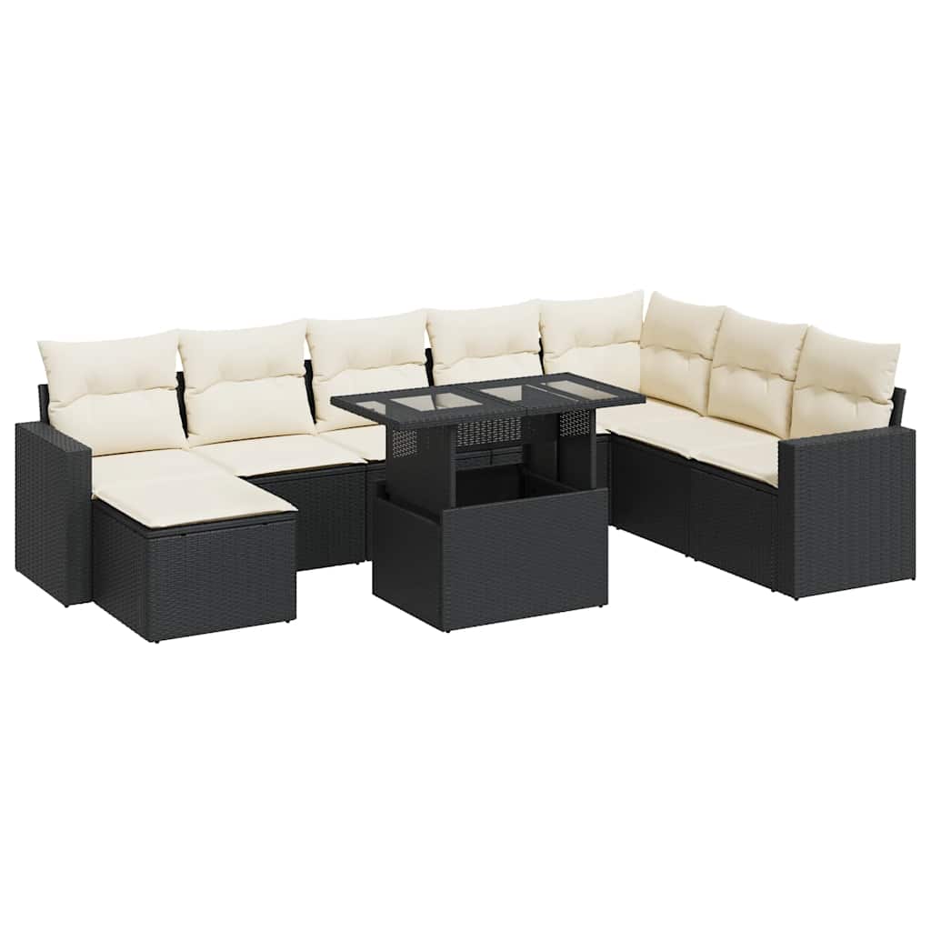 Set Divani da Giardino 9 pz con Cuscini Nero in Polyrattan | homemem39