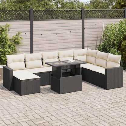 Set Divani da Giardino 9 pz con Cuscini Nero in Polyrattan | homemem39