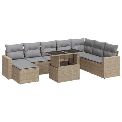 Set Divano da Giardino 9 pz con Cuscini Beige in Polyrattan | homemem39