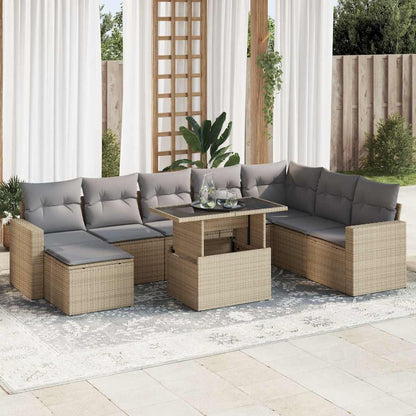 Set Divano da Giardino 9 pz con Cuscini Beige in Polyrattan | homemem39