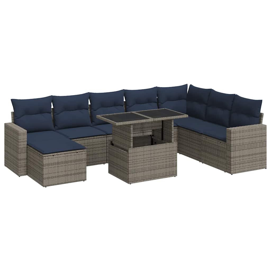 Set Divano da Giardino 9pz con Cuscini Grigio Polyrattan Acacia | homemem39