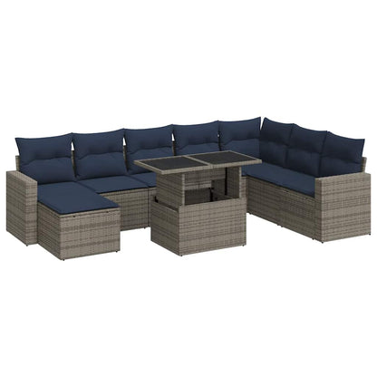 Set Divano da Giardino 9pz con Cuscini Grigio Polyrattan Acacia | homemem39