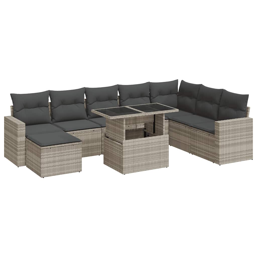 Set Divano da Giardino 9pz con Cuscini Grigio Chiaro Polyrattan | homemem39
