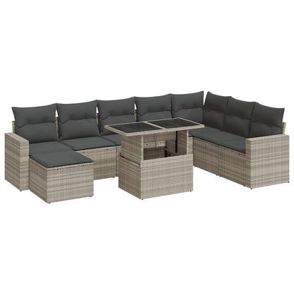 Set Divano da Giardino 9pz con Cuscini Grigio Chiaro Polyrattan | homemem39
