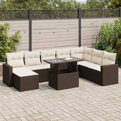 Set Divani da Giardino 9pz con Cuscini Marrone in Polyrattan | homemem39