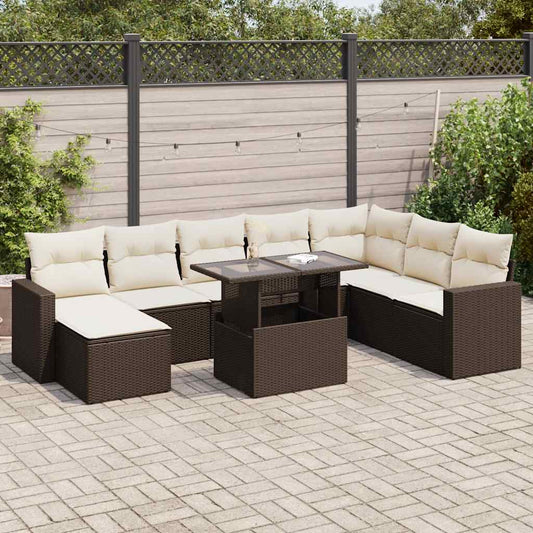 Set Divani da Giardino 9pz con Cuscini Marrone in Polyrattan - homemem39