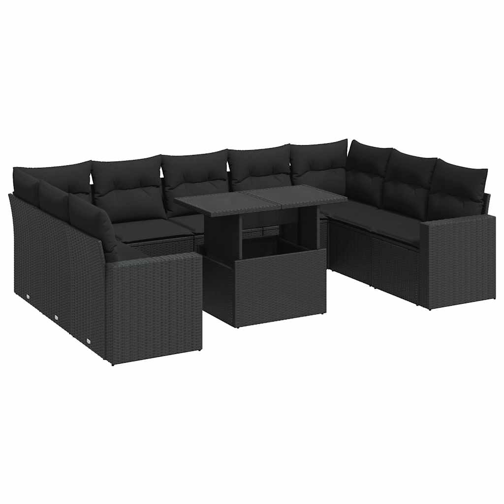 Set Divani da Giardino 10pz con Cuscini in Polyrattan Nero | homemem39
