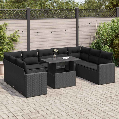 Set Divani da Giardino 10pz con Cuscini in Polyrattan Nero - homemem39