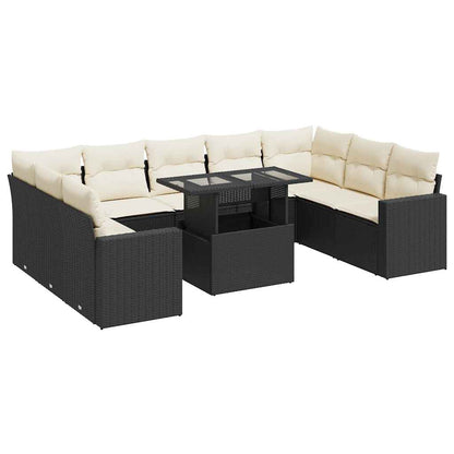 Set Divani da Giardino 10pz con Cuscini in Polyrattan Nero