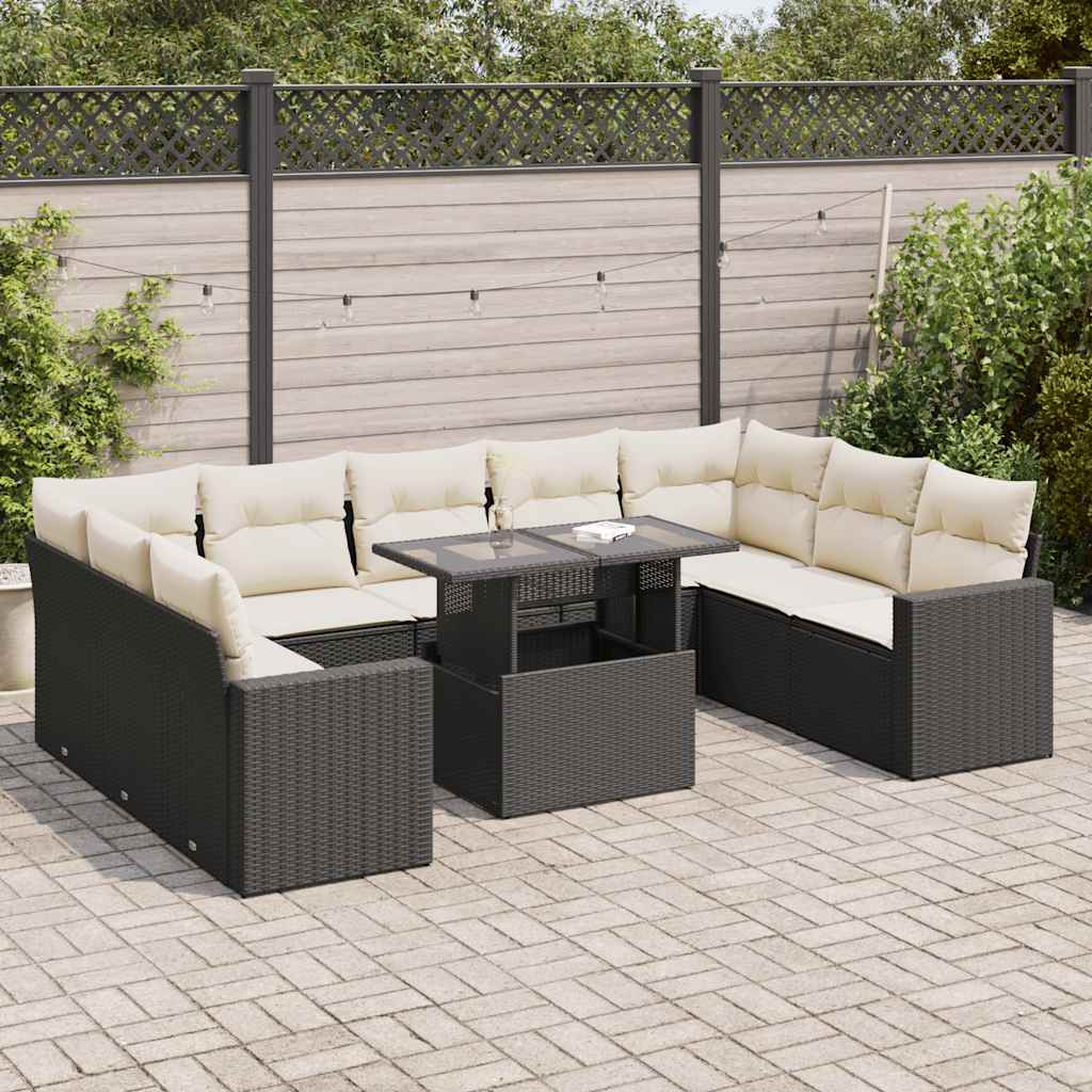 Set Divani da Giardino 10pz con Cuscini in Polyrattan Nero | homemem39