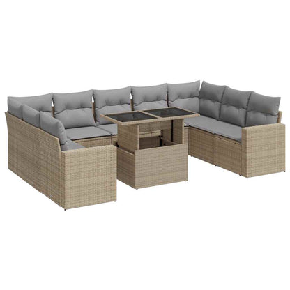 Set Divano da Giardino 10 pz con Cuscini Beige in Polyrattan - homemem39