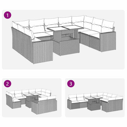 Set Divano da Giardino 10 pz con Cuscini Beige in Polyrattan | homemem39