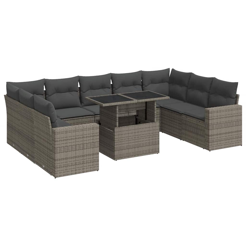 Set Divano da Giardino 10 pz con Cuscini Grigio in Polyrattan | homemem39