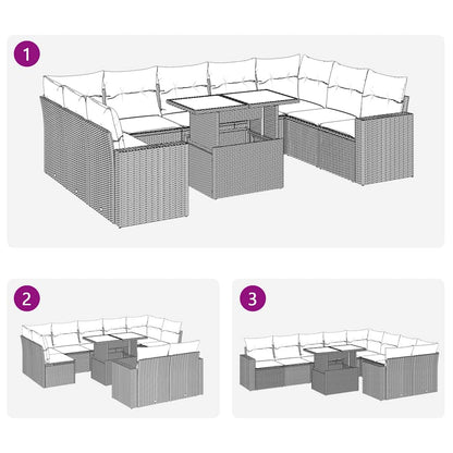 Set Divano da Giardino 10 pz con Cuscini Grigio in Polyrattan | homemem39