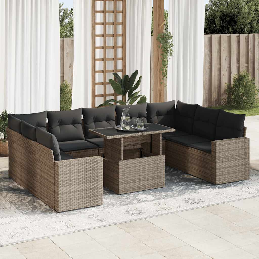 Set Divano da Giardino 10 pz con Cuscini Grigio in Polyrattan - homemem39
