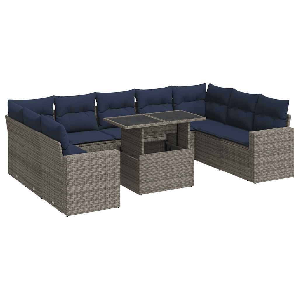 Divano Giardino 10 pz con Cuscini Grigio in Polyrattan Acacia | homemem39