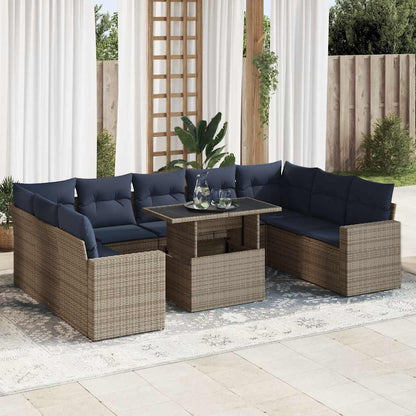 Divano Giardino 10 pz con Cuscini Grigio in Polyrattan Acacia | homemem39