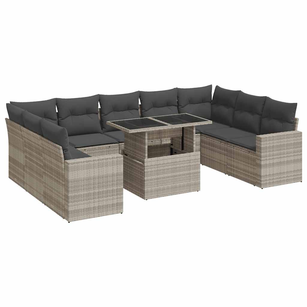 Set Divano Giardino 10 pz con Cuscini Grigio Chiaro Polyrattan - homemem39