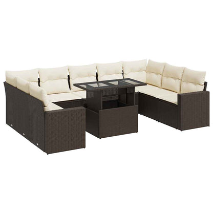 Set Divani da Giardino 10pz con Cuscini in Polyrattan Marrone | homemem39