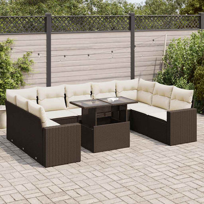 Set Divani da Giardino 10pz con Cuscini in Polyrattan Marrone | homemem39