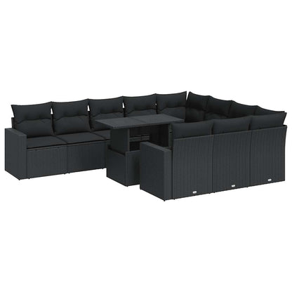 Set Divani da Giardino 11 pz con Cuscini in Polyrattan Nero - homemem39