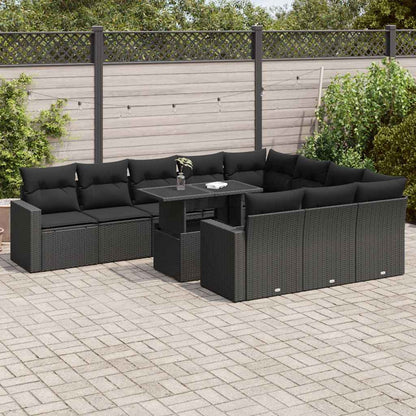Set Divani da Giardino 11 pz con Cuscini in Polyrattan Nero | homemem39