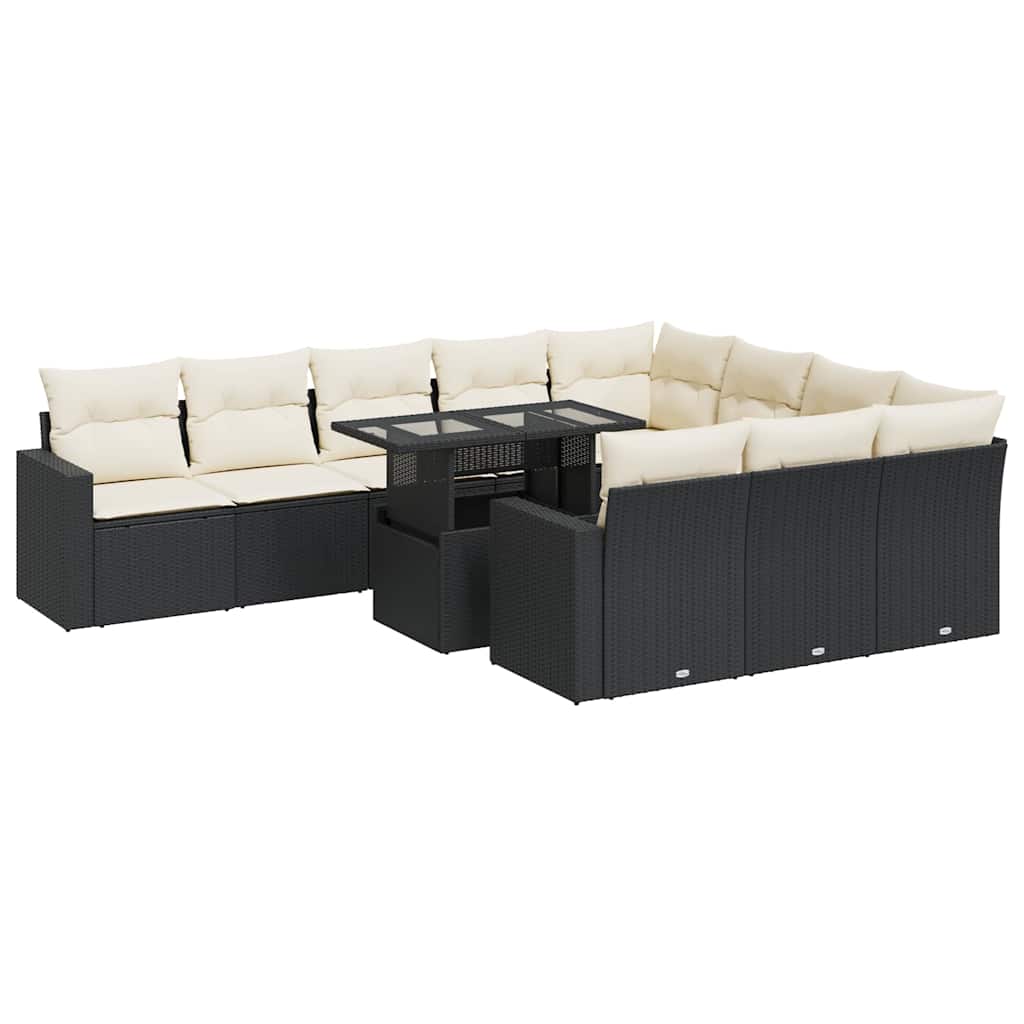 Set Divani da Giardino 11 pz con Cuscini in Polyrattan Nero | homemem39