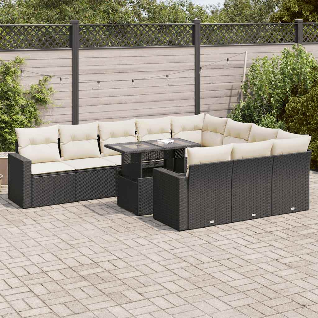 Set Divani da Giardino 11 pz con Cuscini in Polyrattan Nero | homemem39