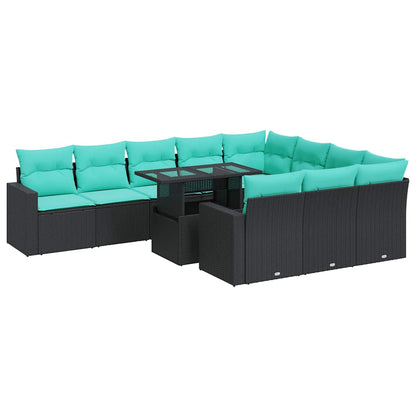 Set Divani Giardino 11 pz con Cuscini Polyrattan Nero Acacia
