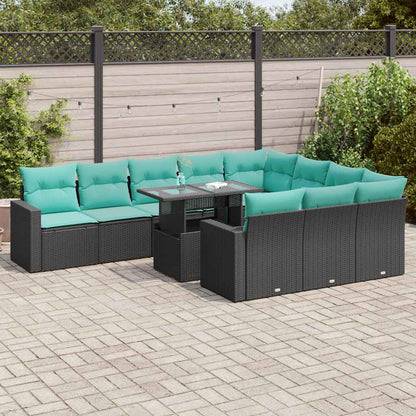 Set Divani Giardino 11 pz con Cuscini Polyrattan Nero Acacia
