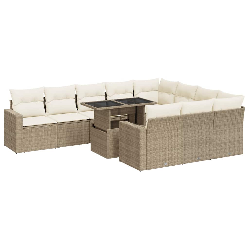 Set Divani da Giardino 11 pz con Cuscini Beige in Polyrattan | homemem39