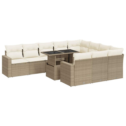 Set Divani da Giardino 11 pz con Cuscini Beige in Polyrattan | homemem39