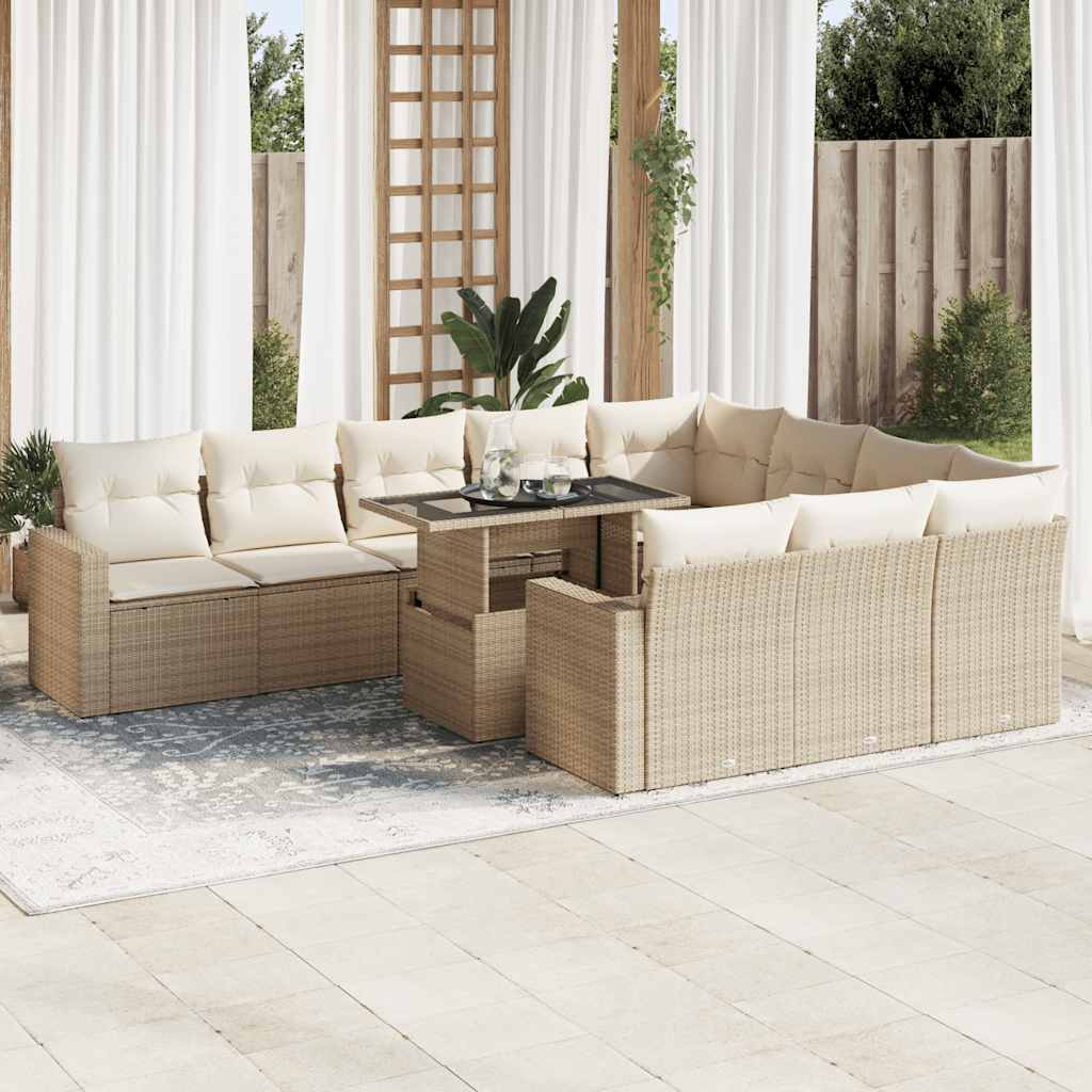 Set Divani da Giardino 11 pz con Cuscini Beige in Polyrattan | homemem39