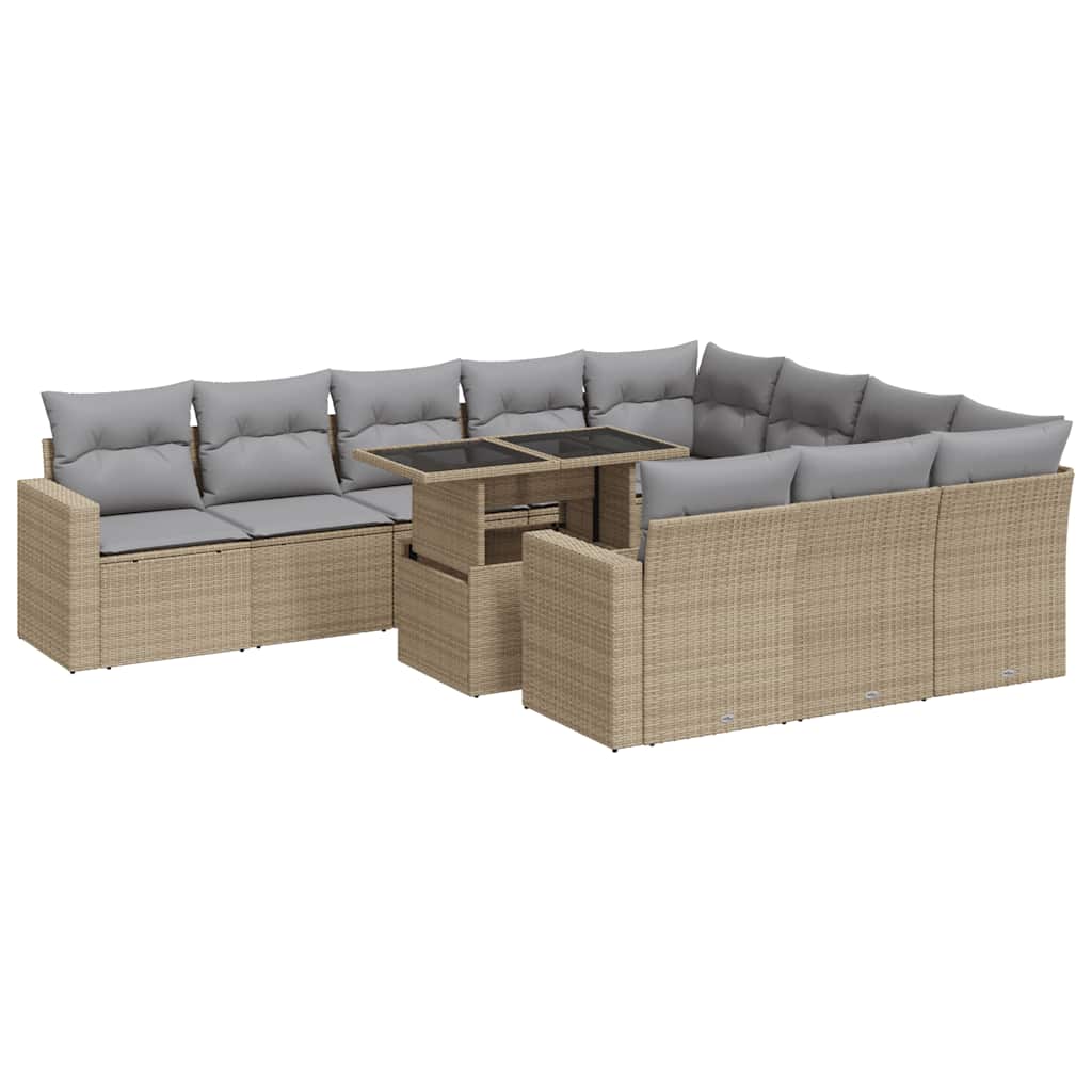 Set Divani da Giardino 11 pz con Cuscini Beige in Polyrattan - homemem39