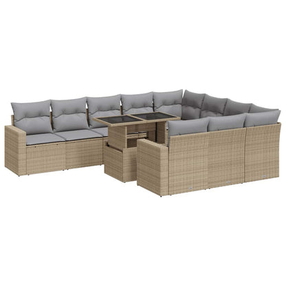 Set Divani da Giardino 11 pz con Cuscini Beige in Polyrattan - homemem39