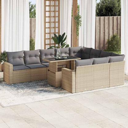 Set Divani da Giardino 11 pz con Cuscini Beige in Polyrattan | homemem39