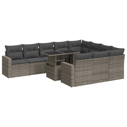 Set Divani da Giardino 11 pz con Cuscini in Polyrattan Grigio | homemem39