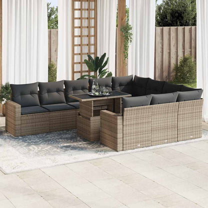 Set Divani da Giardino 11 pz con Cuscini in Polyrattan Grigio | homemem39