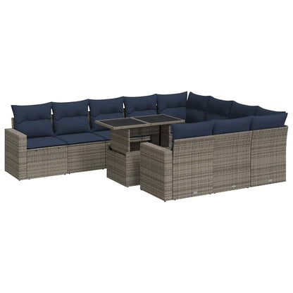 Set Divani da Giardino 11 pz con Cuscini Polyrattan Acacia Grigio | homemem39