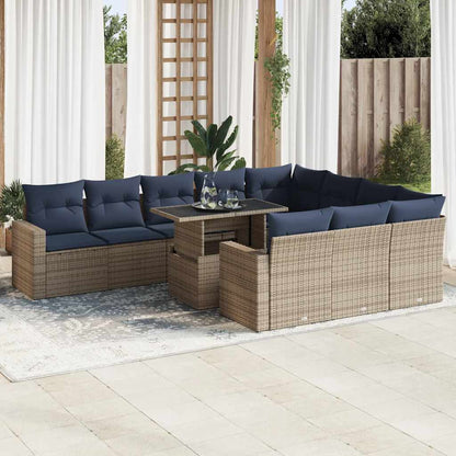 Set Divani da Giardino 11 pz con Cuscini Polyrattan Acacia Grigio | homemem39