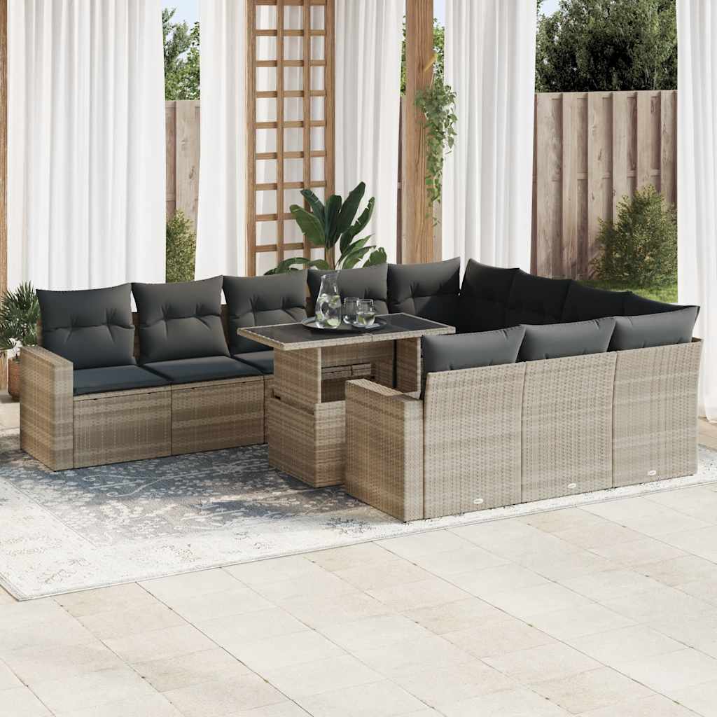 Set Divani da Giardino 11 pz con Cuscini in Polyrattan Grigio | homemem39