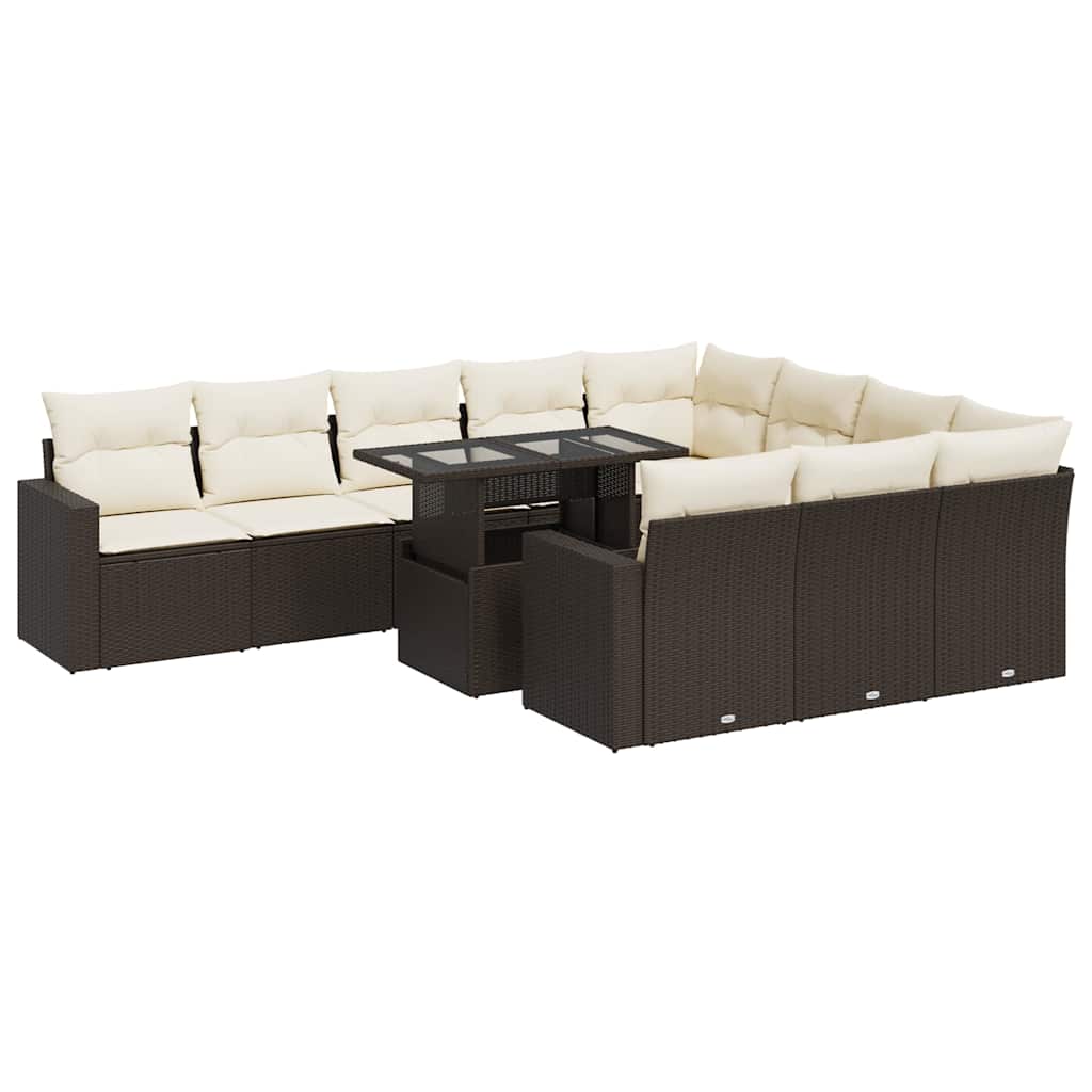 Set Divani da Giardino 11 pz con Cuscini Polyrattan Marrone | homemem39